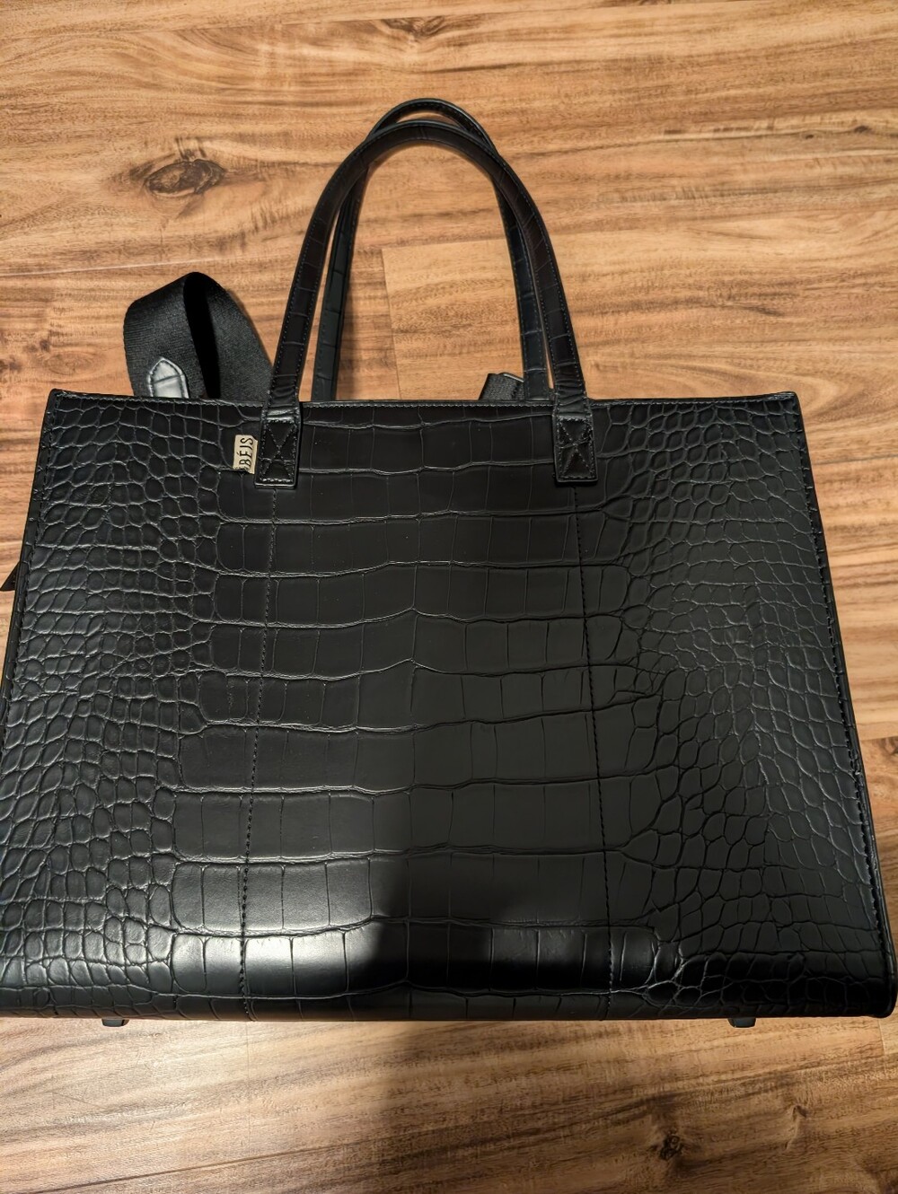 BEIS Black Croc-Embossed Work Tote with Pouch & Strap - Picture 3 of 6